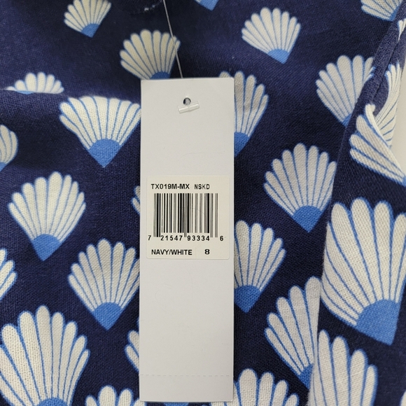 London Times Navy/White Tropical Ombré Shell Print Linen Blend Mini Dress Sz 8 - Picture 6 of 10